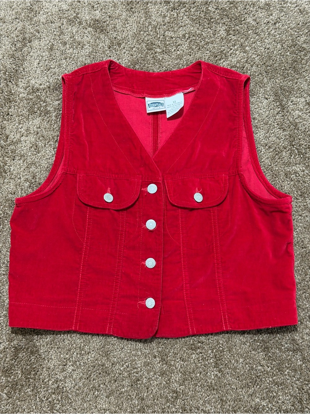 Essentials Red Cotton Button-Up Vest